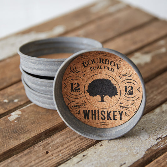Set of Four Mason Jar Lid Coasters - Whiskey