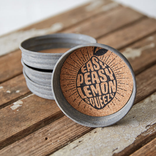 Set of Four Mason Jar Lid Coasters - Easy Peasy Lemon Squeezy