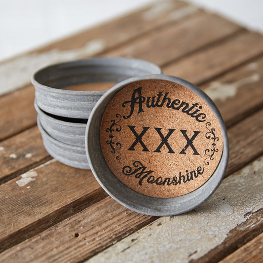 Set of Four Mason Jar Lid Coasters - Authentic Moonshine