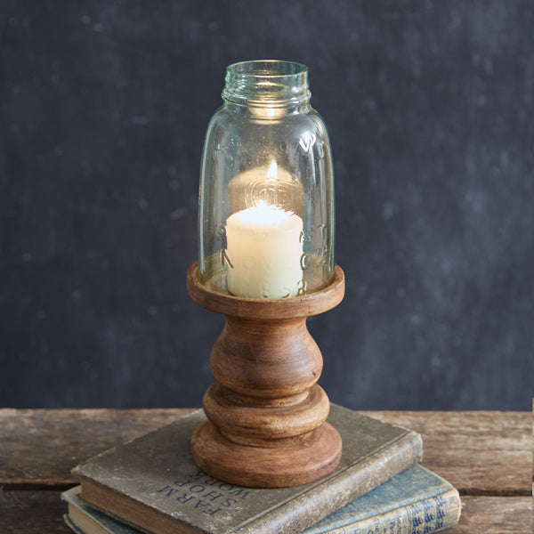Wooden Candle Holder with Mason Jar Chimney - Quarter Pint