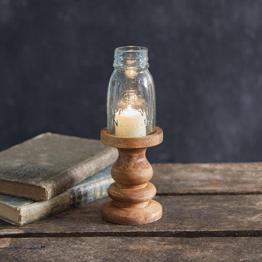 Wooden Candle Holder with Mason Jar Chimney - Midget Pint