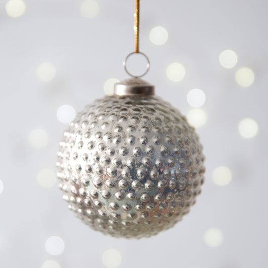 Hobnail Mercury Glass Ornament - Silver - Min of 4