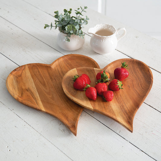 Set of Two Wood Heart Trays