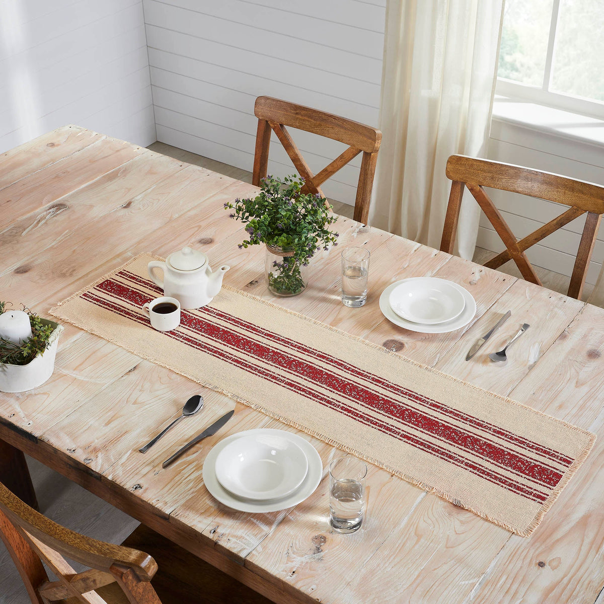 Yuletide Burlap Red Stripe Runner 12x48