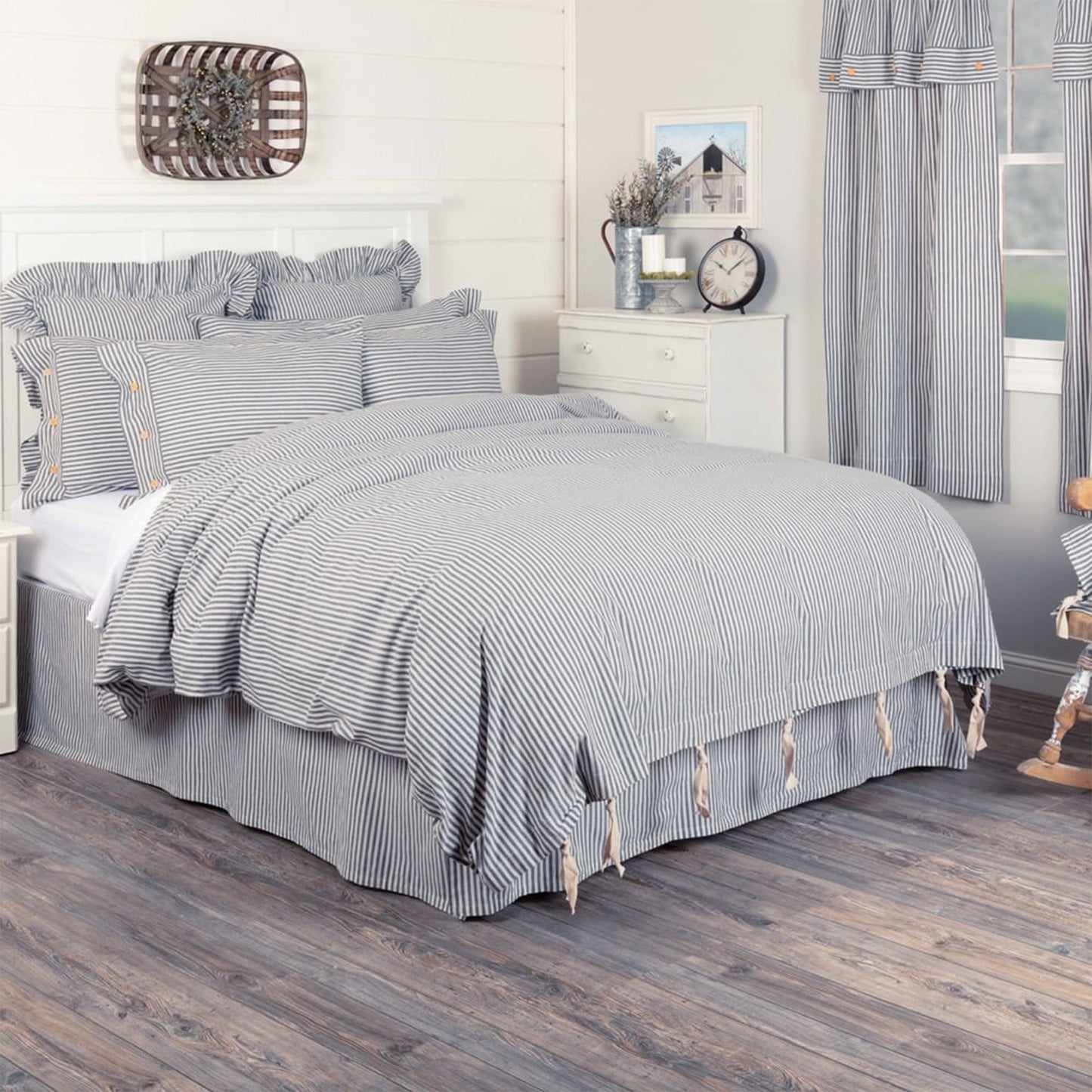 Farmhouse Ticking Blue King Duvet Cover