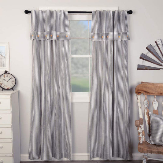 Farmhouse Ticking Blue Panel Set of 2 84Lx40W