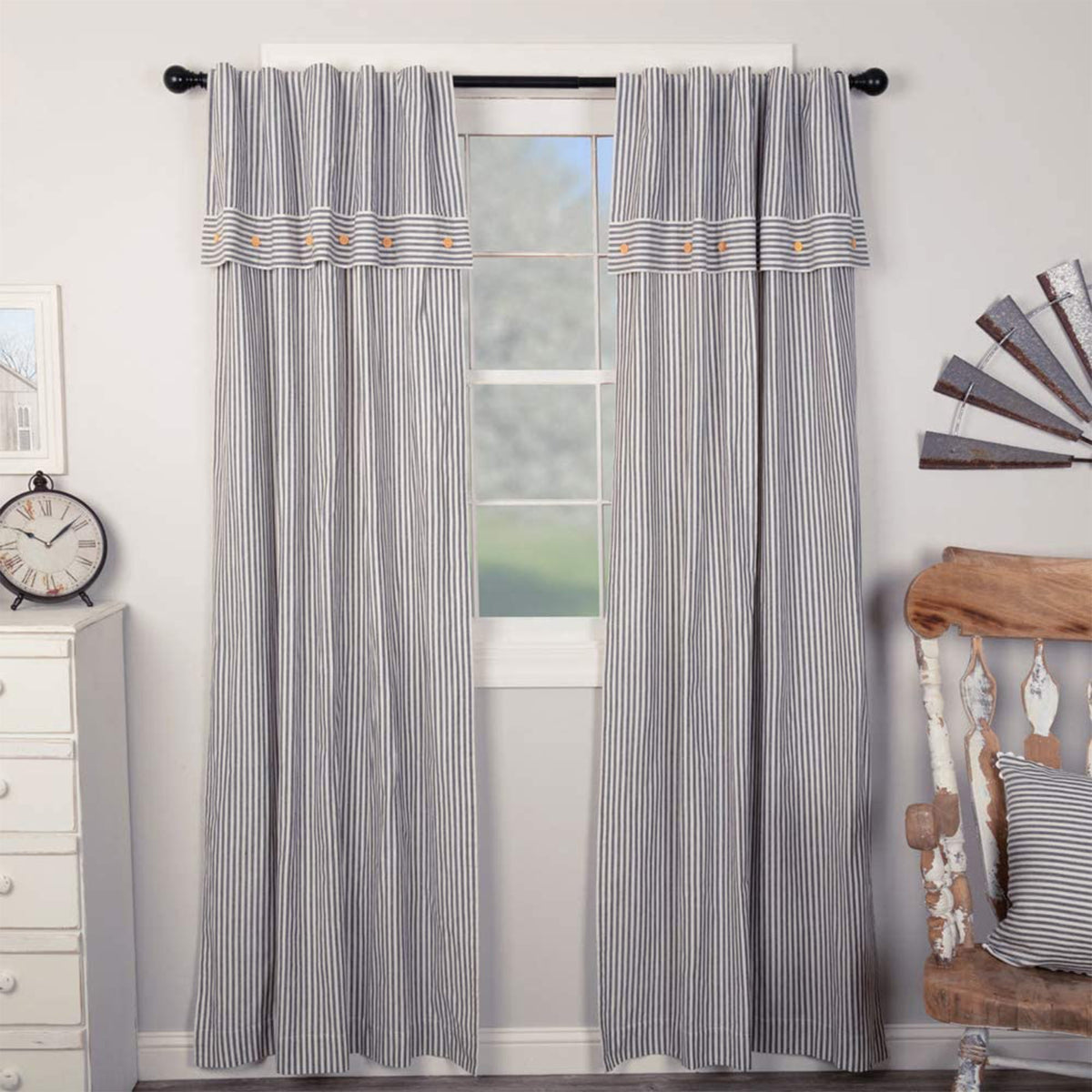 Farmhouse Ticking Blue Panel Set of 2