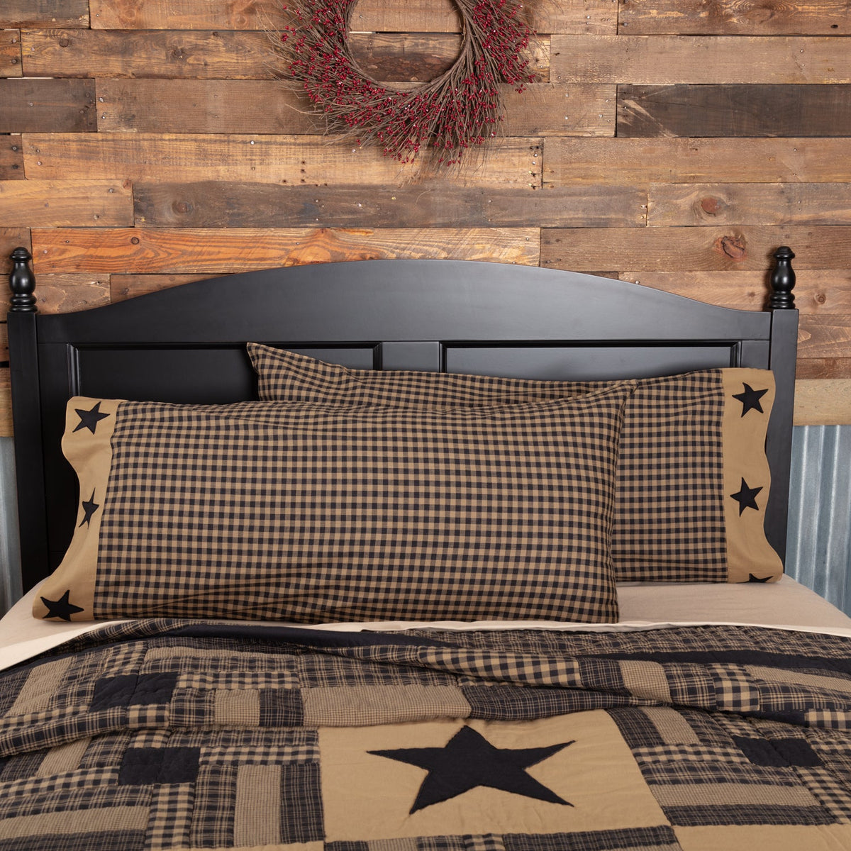 Black Check Star King Pillow Case Set of 2