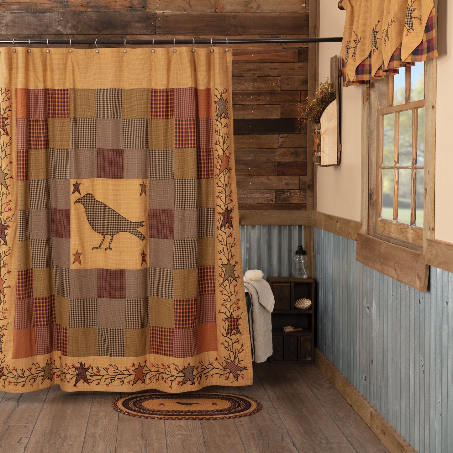 Heritage Farms Applique Crow and Star Shower Curtain