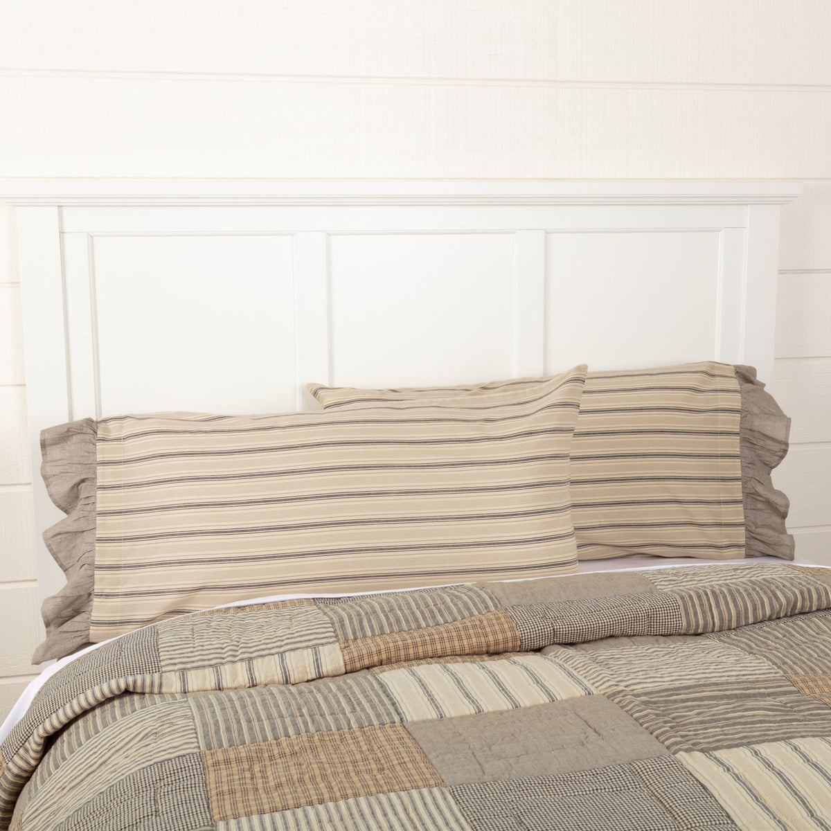 Sawyer Mill Charcoal Stripe Ruffled King Pillow Case Set of 2