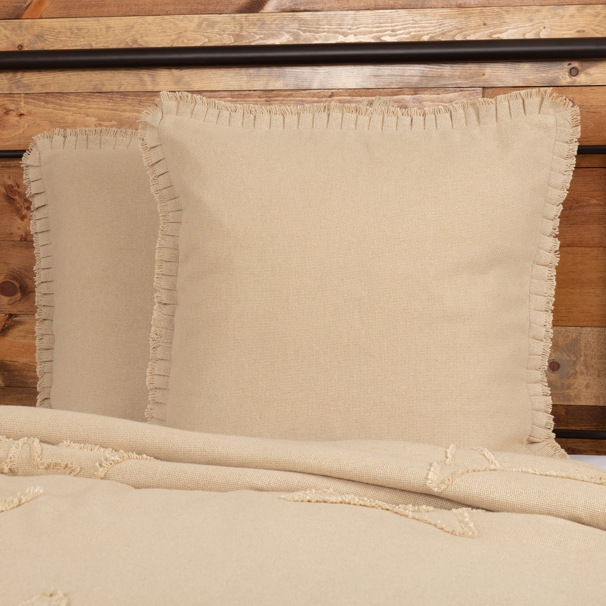 Burlap Vintage Fabric Euro Sham w/ Fringed Ruffle