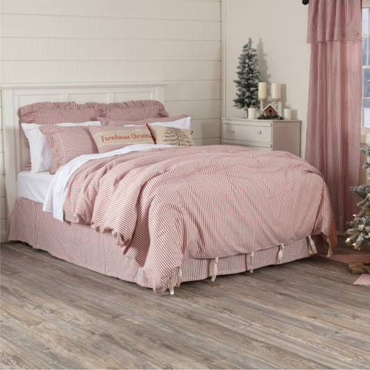 Farmhouse Ticking Red Queen Duvet Cover 92Lx92W