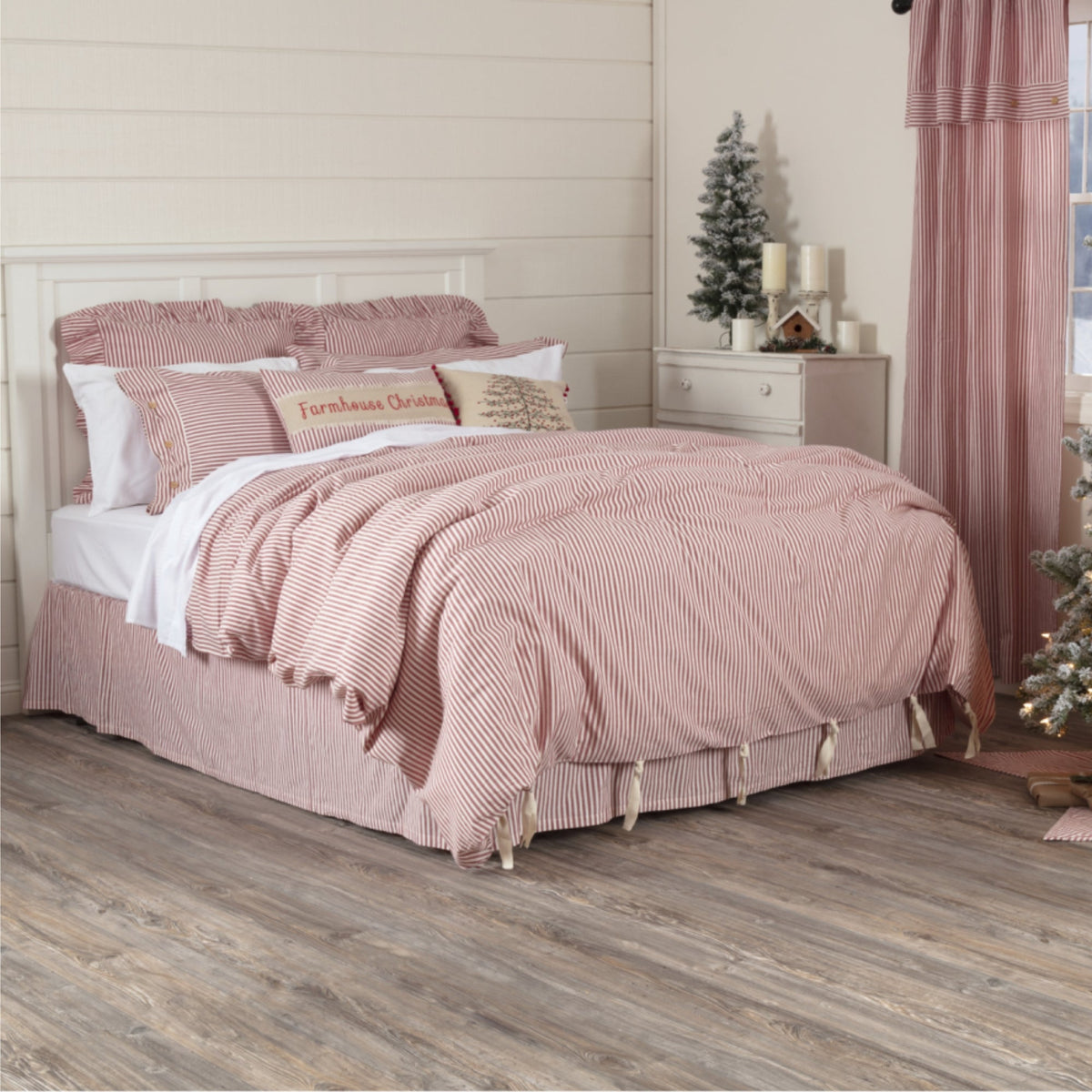 Farmhouse Ticking Red Queen Duvet Cover
