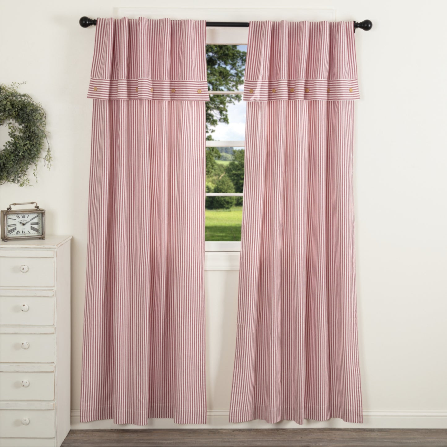 Farmhouse Ticking Red Panel Set of 2 84Lx40W