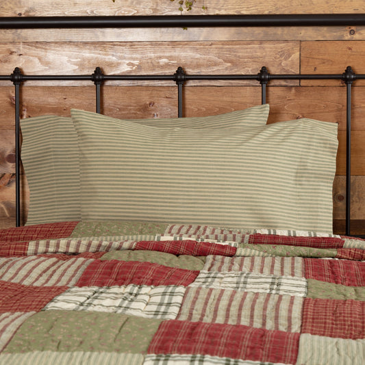 Prairie Winds Green Ticking Stripe Standard Pillow Case Set of 2