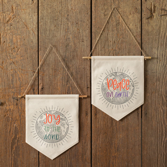 Set of Two Peace and Joy Fabric Wall Hangings