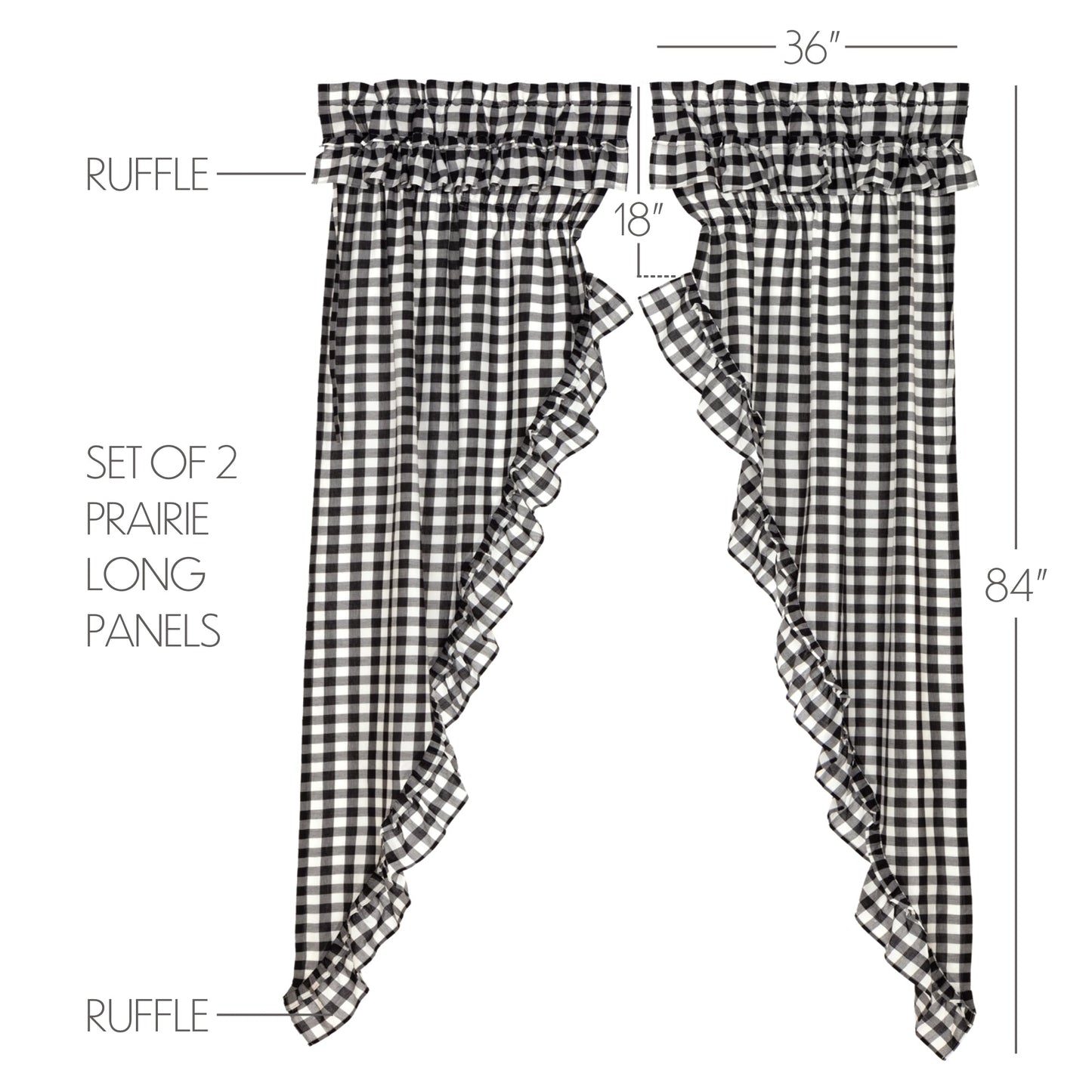 Annie Buffalo Black Check Ruffled Prairie Long Panel Set of 2 84x36x18