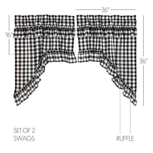 Annie Buffalo Black Check Ruffled Swag Set of 2 36x36x16