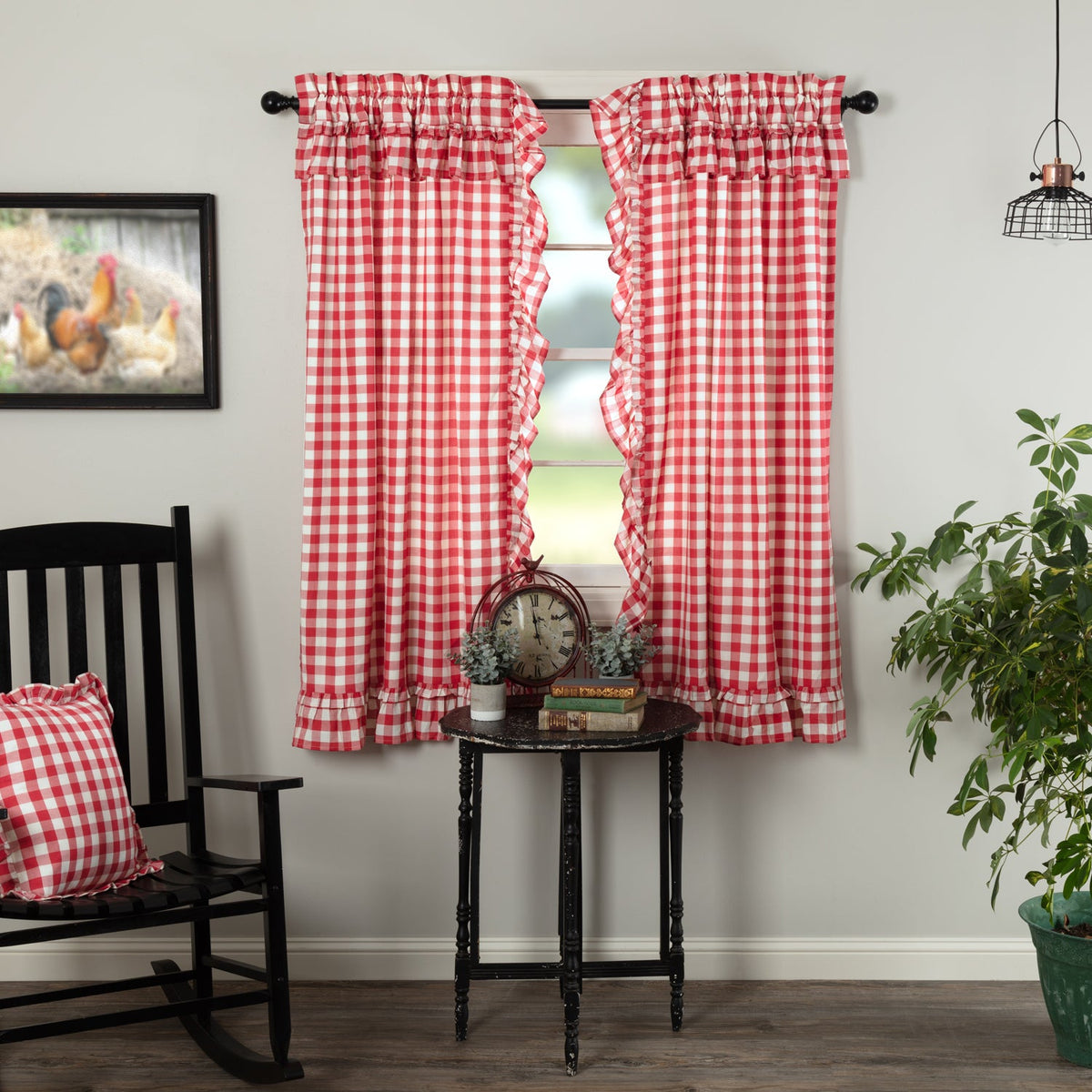 Annie Buffalo Red Check Ruffled Short Panel Set of 2