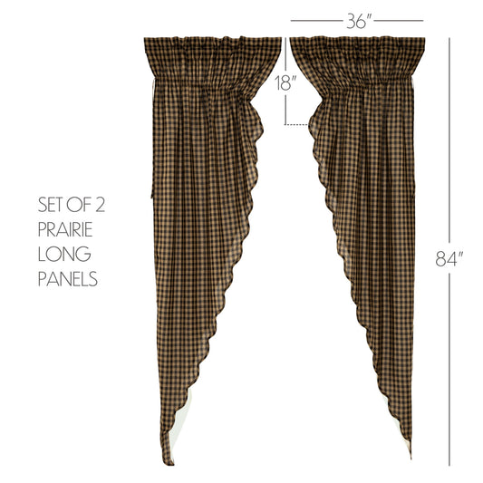Black Check Scalloped Prairie Long Panel Set of 2 84x36x18