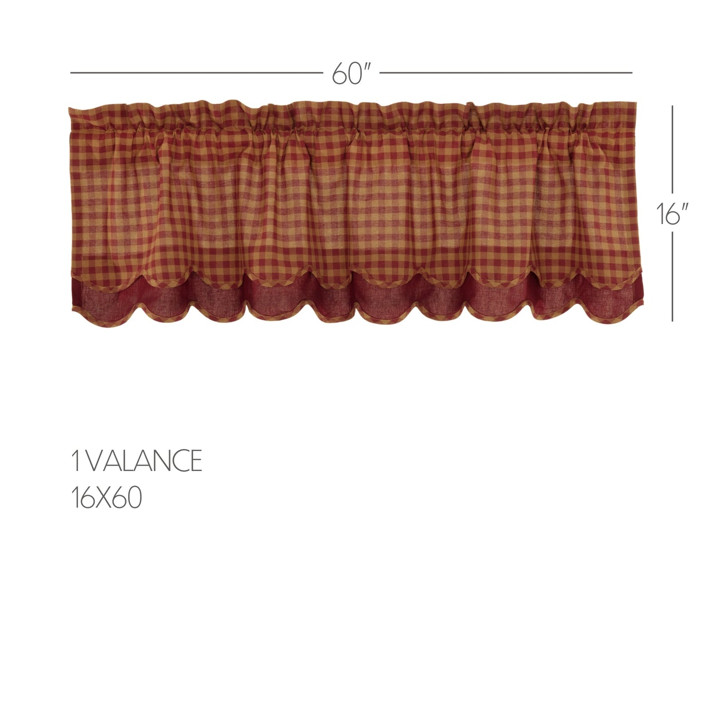 Burgundy Check Scalloped Layered Valance 16x60
