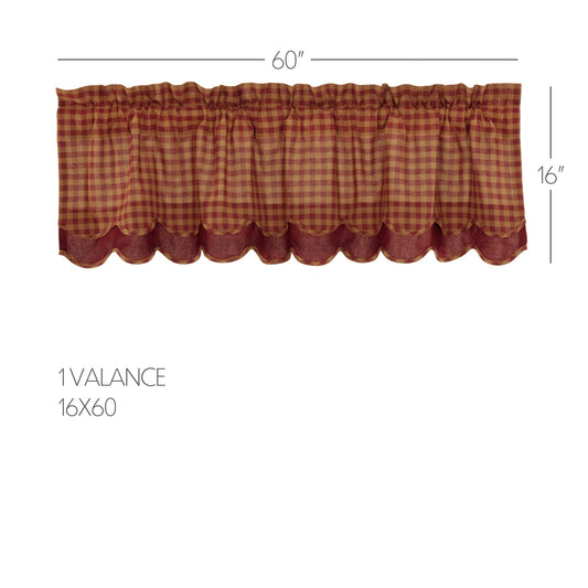 Burgundy Check Scalloped Layered Valance 16x60