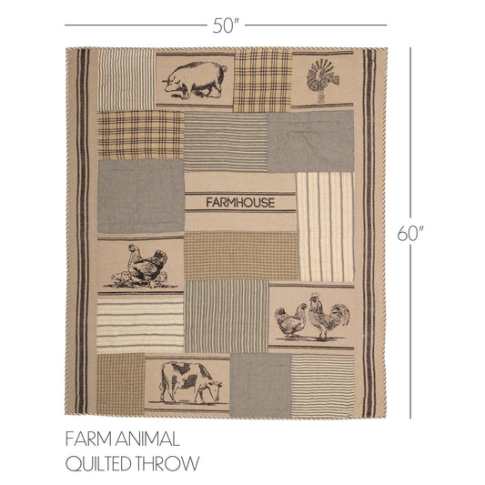 Sawyer Mill Charcoal Farm Animal Quilted Throw 50x60