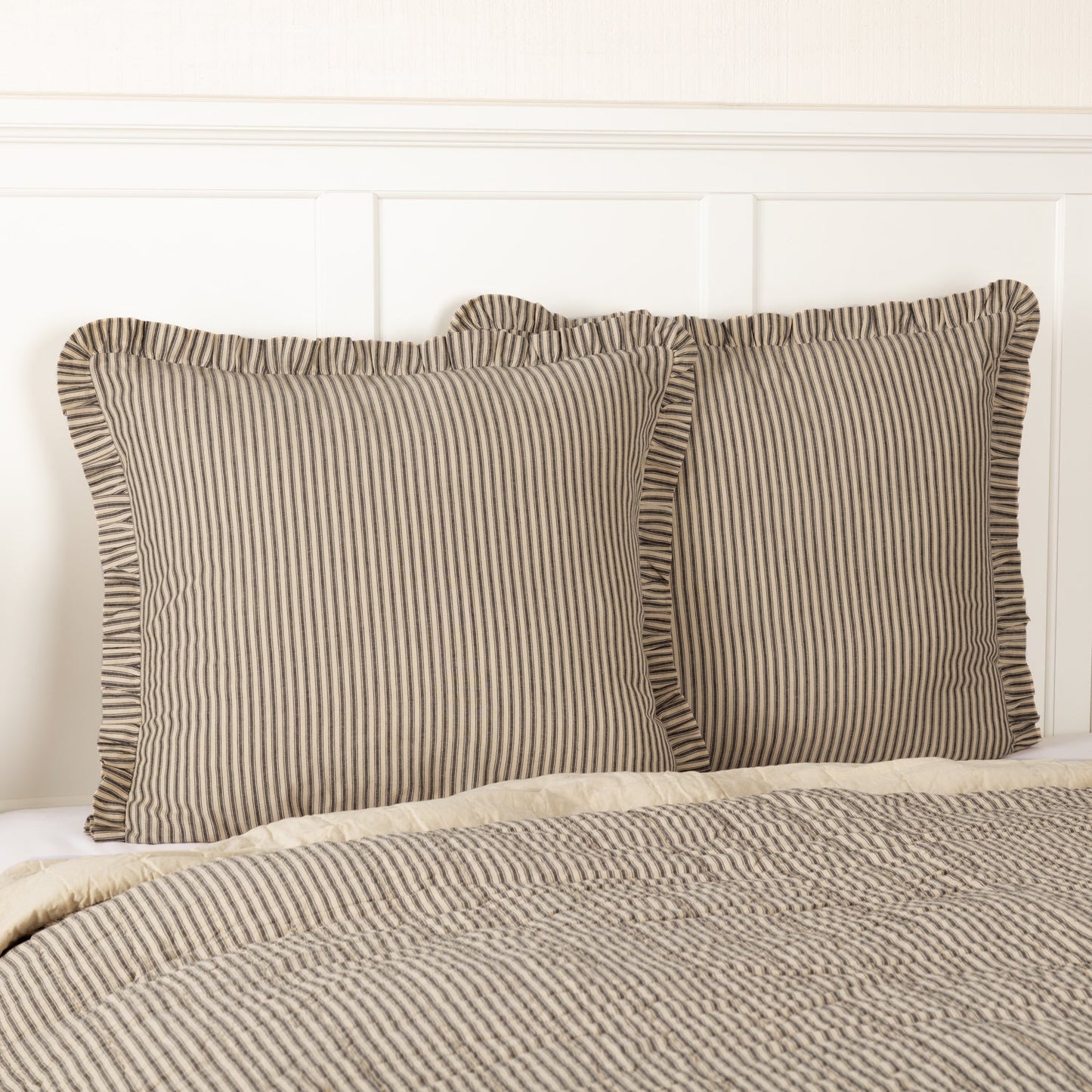 Sawyer Mill Charcoal Ticking Stripe Fabric Euro Sham