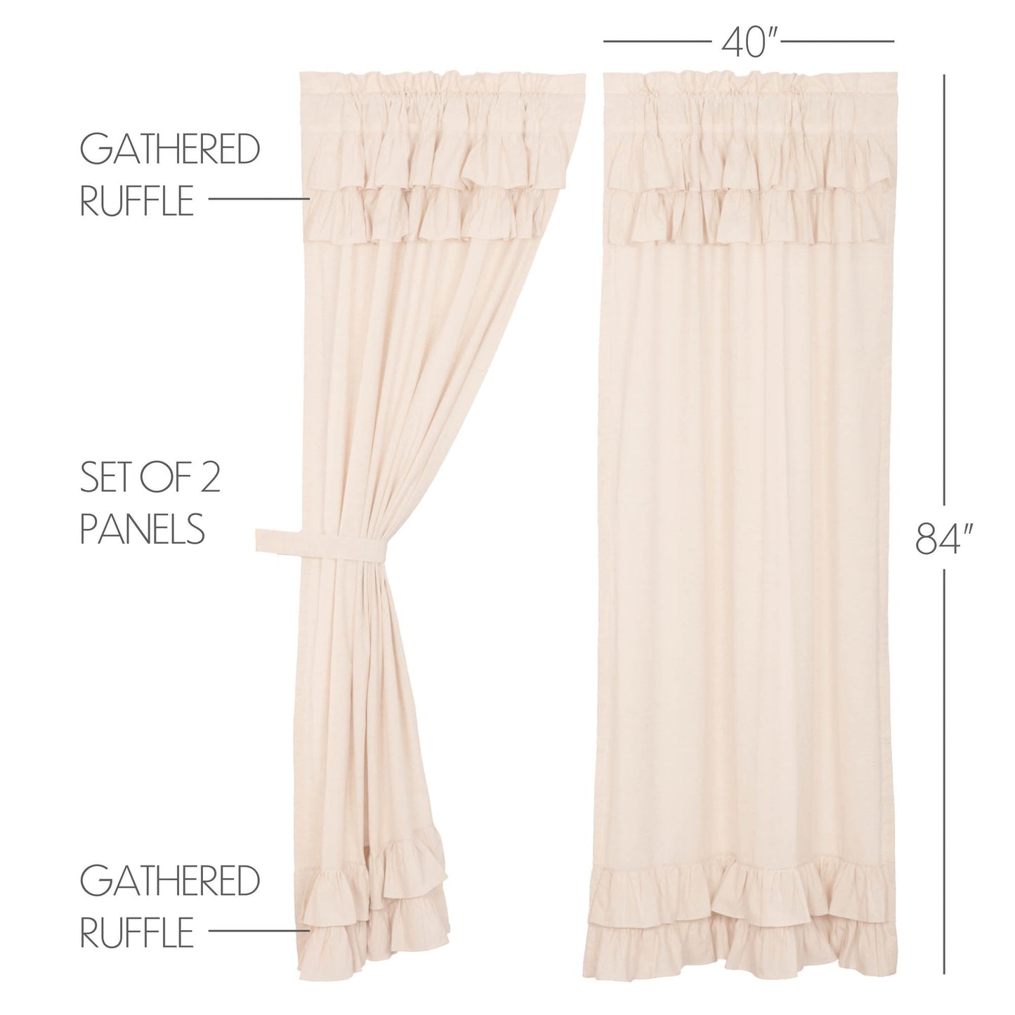 Simple Life Flax Natural Ruffled Panel Set of 2 84x40