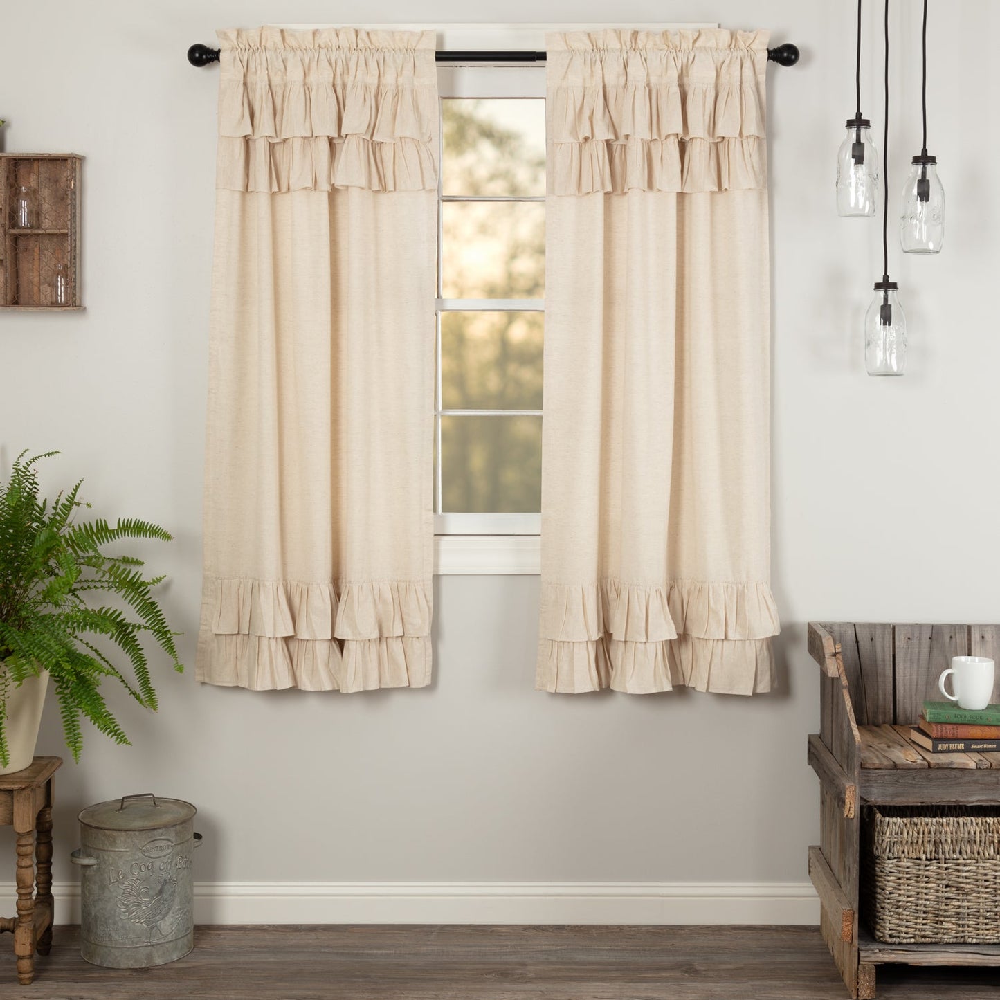 Simple Life Flax Natural Ruffled Short Panel Set of 2