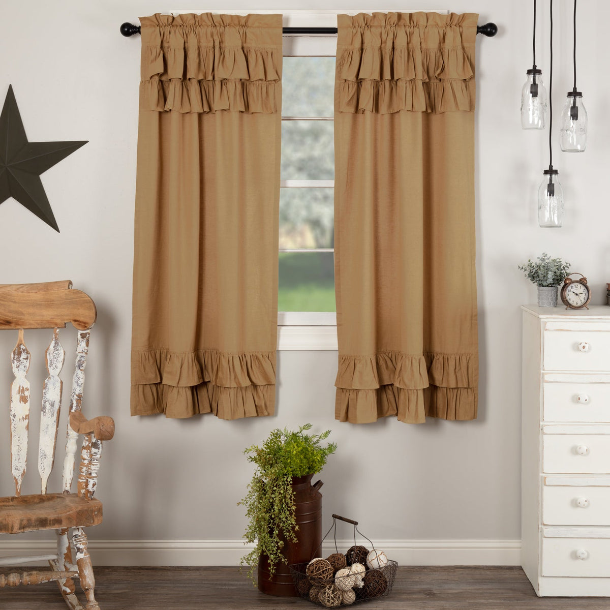 Simple Life Flax Khaki Ruffled Short Panel Set of 2