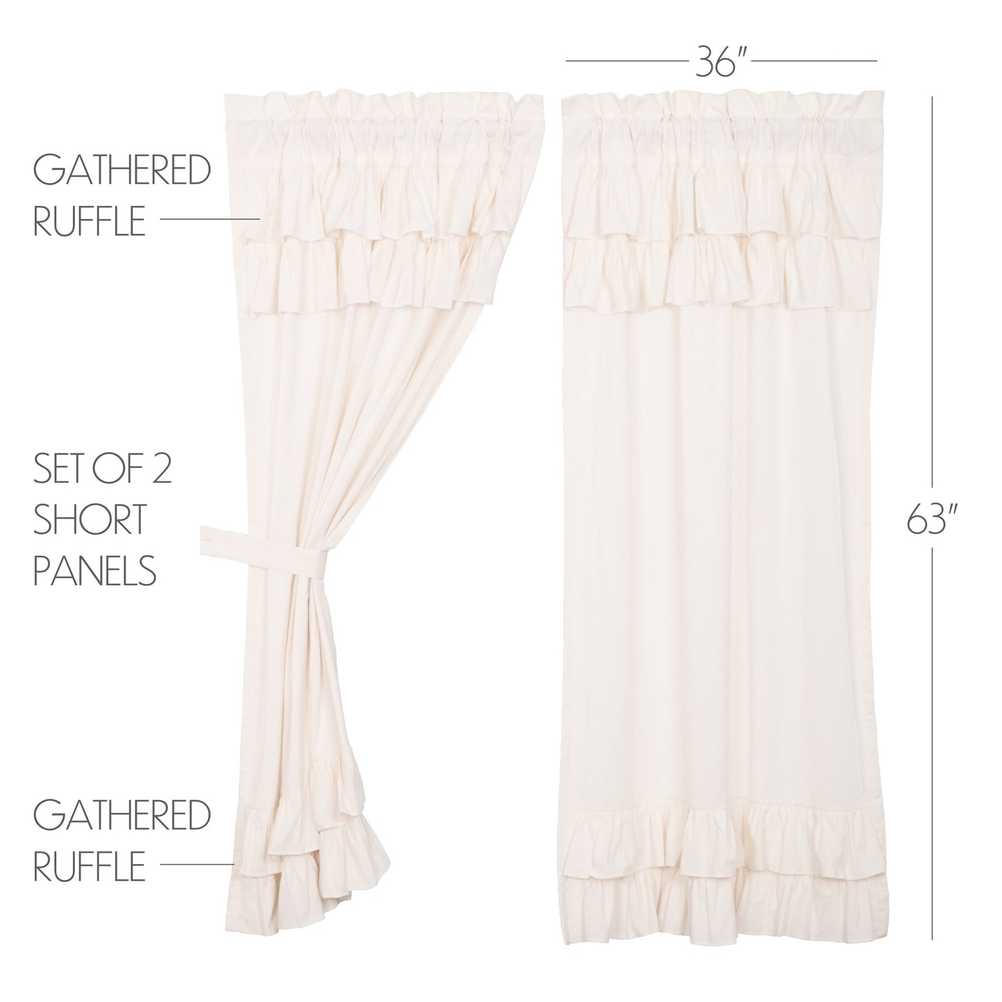 Simple Life Flax Antique White Ruffled Short Panel Set of 2 63x36