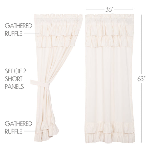 Simple Life Flax Antique White Ruffled Short Panel Set of 2 63x36