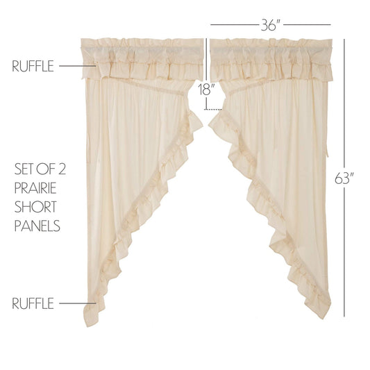 Muslin Ruffled Unbleached Natural Prairie Short Panel Set of 2 63x36x18