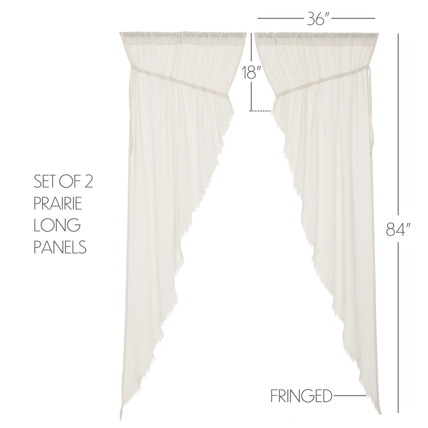 Tobacco Cloth Antique White Prairie Long Panel Fringed Set of 2 84x36x18
