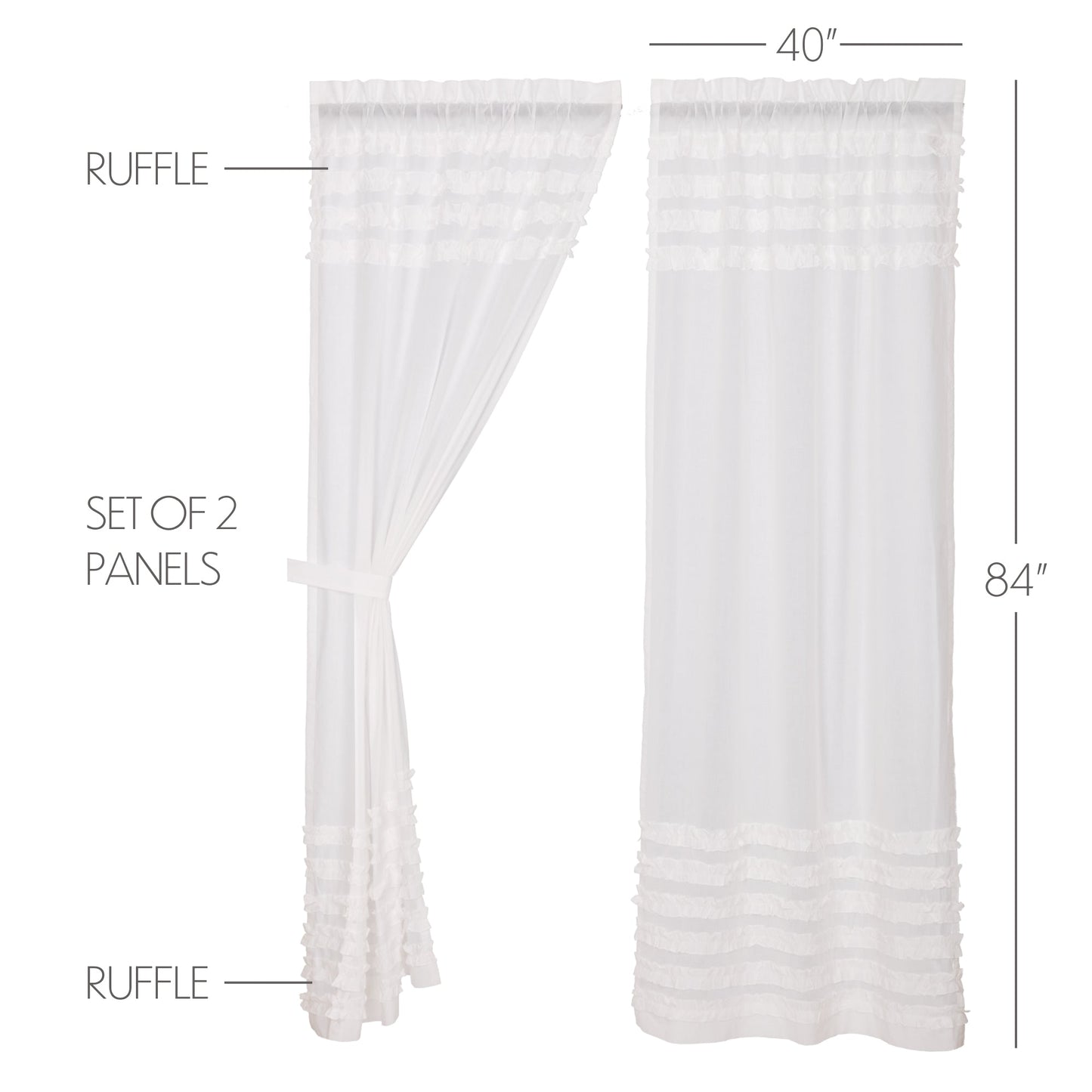White Ruffled Sheer Petticoat Panel Set of 2 84x40