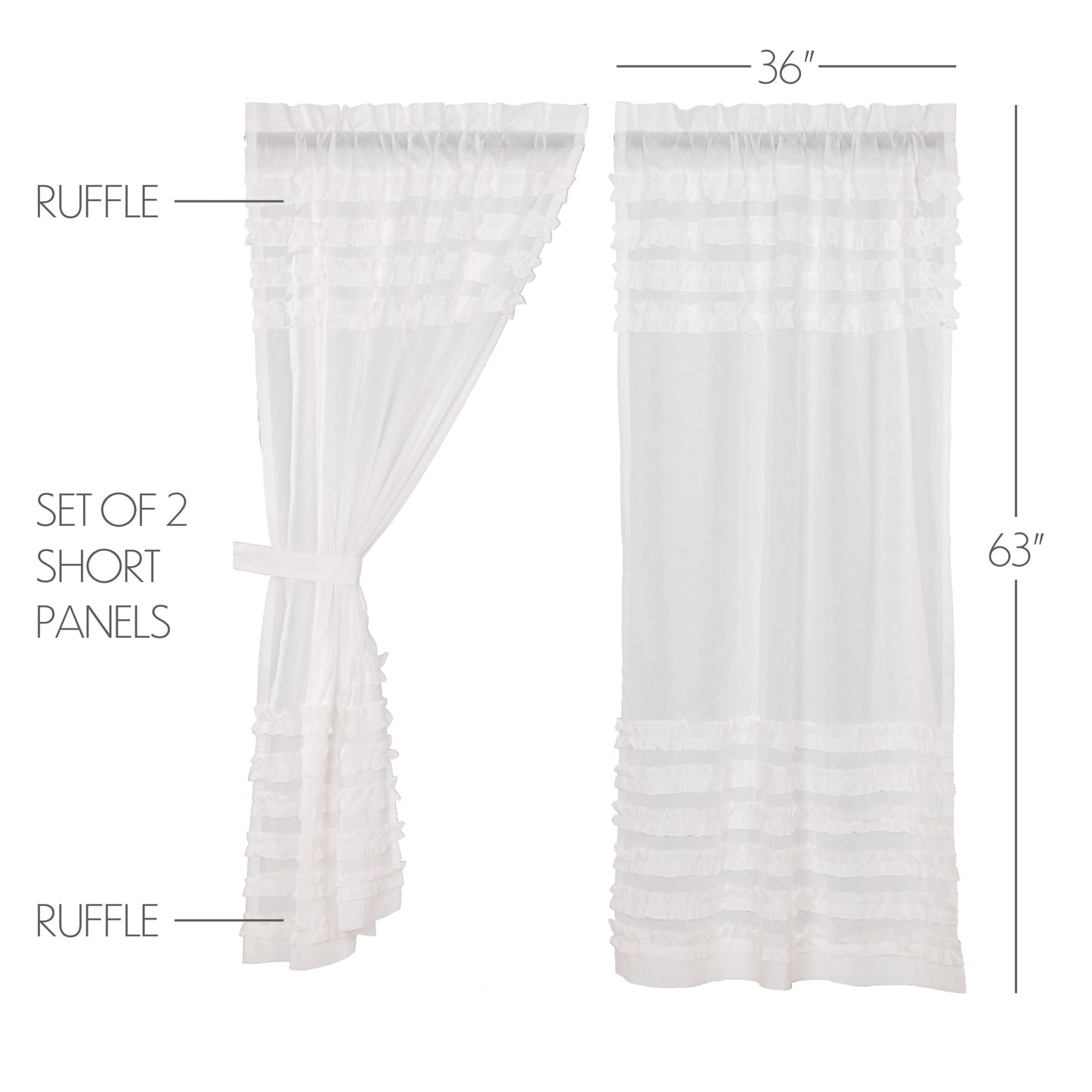 White Ruffled Sheer Petticoat Short Panel Set of 2 63x36