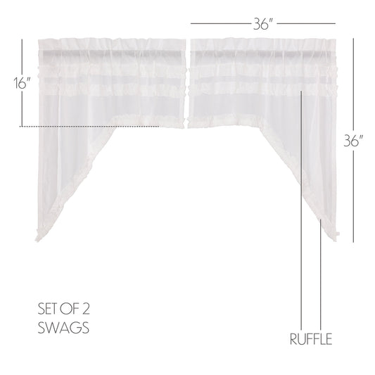 White Ruffled Sheer Petticoat Swag Set of 2 36x36x16