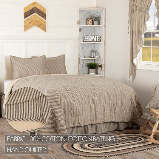 Sawyer Mill Charcoal Ticking Stripe King Quilt Set; 1-Quilt 105Wx95L w/2 Shams 21x37