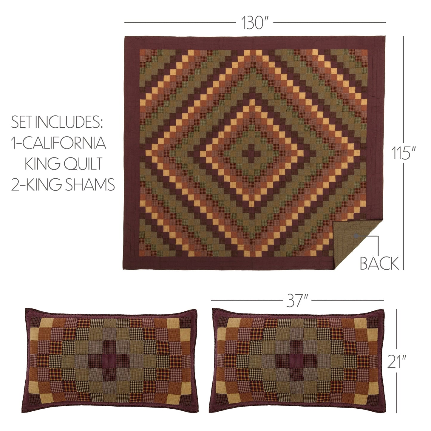 Heritage Farms California King Quilt Set; 1-Quilt 130Wx115L w/2 Shams 21x37