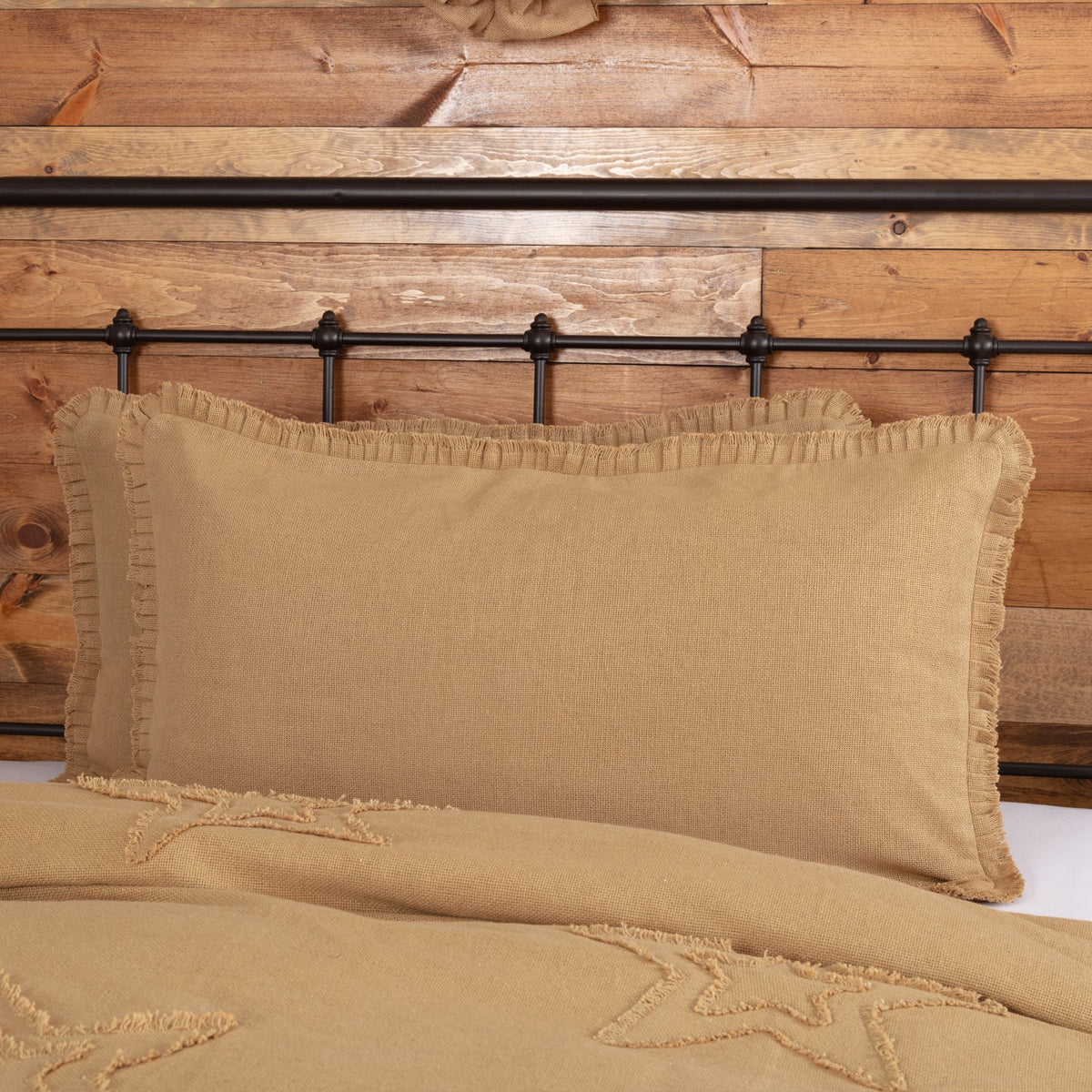 Burlap Natural King Sham w/ Fringed Ruffle