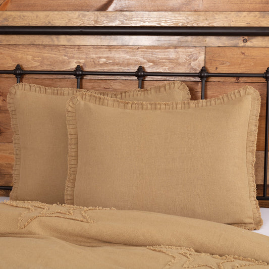 Burlap Natural Standard Sham w/ Fringed Ruffle