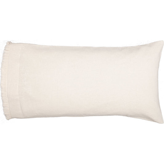 Burlap Antique White King Pillow Case w/ Fringed Ruffle Set of 2 21x40