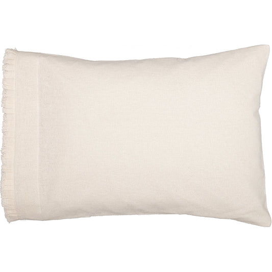 Burlap Antique White Standard Pillow Case w/ Fringed Ruffle Set of 2 21x30