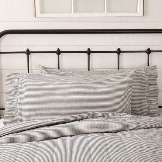 Hatteras Seersucker Blue Ticking Stripe King Pillow Case Set of 2