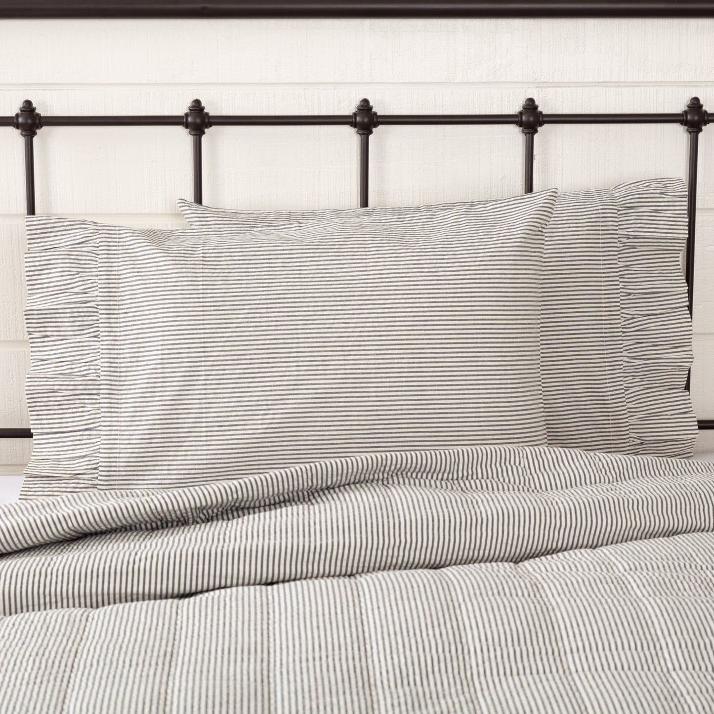 Hatteras Seersucker Blue Ticking Stripe Standard Pillow Case Set of 2