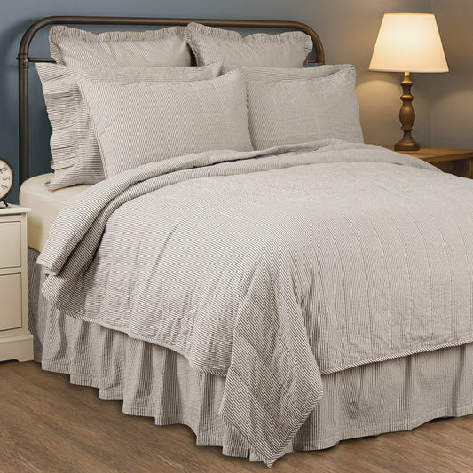 Hatteras Seersucker Blue Ticking Stripe Queen Quilt Coverlet 90Wx90L