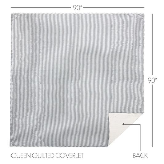 Sawyer Mill Blue Ticking Stripe Queen Quilt Coverlet 90Wx90L