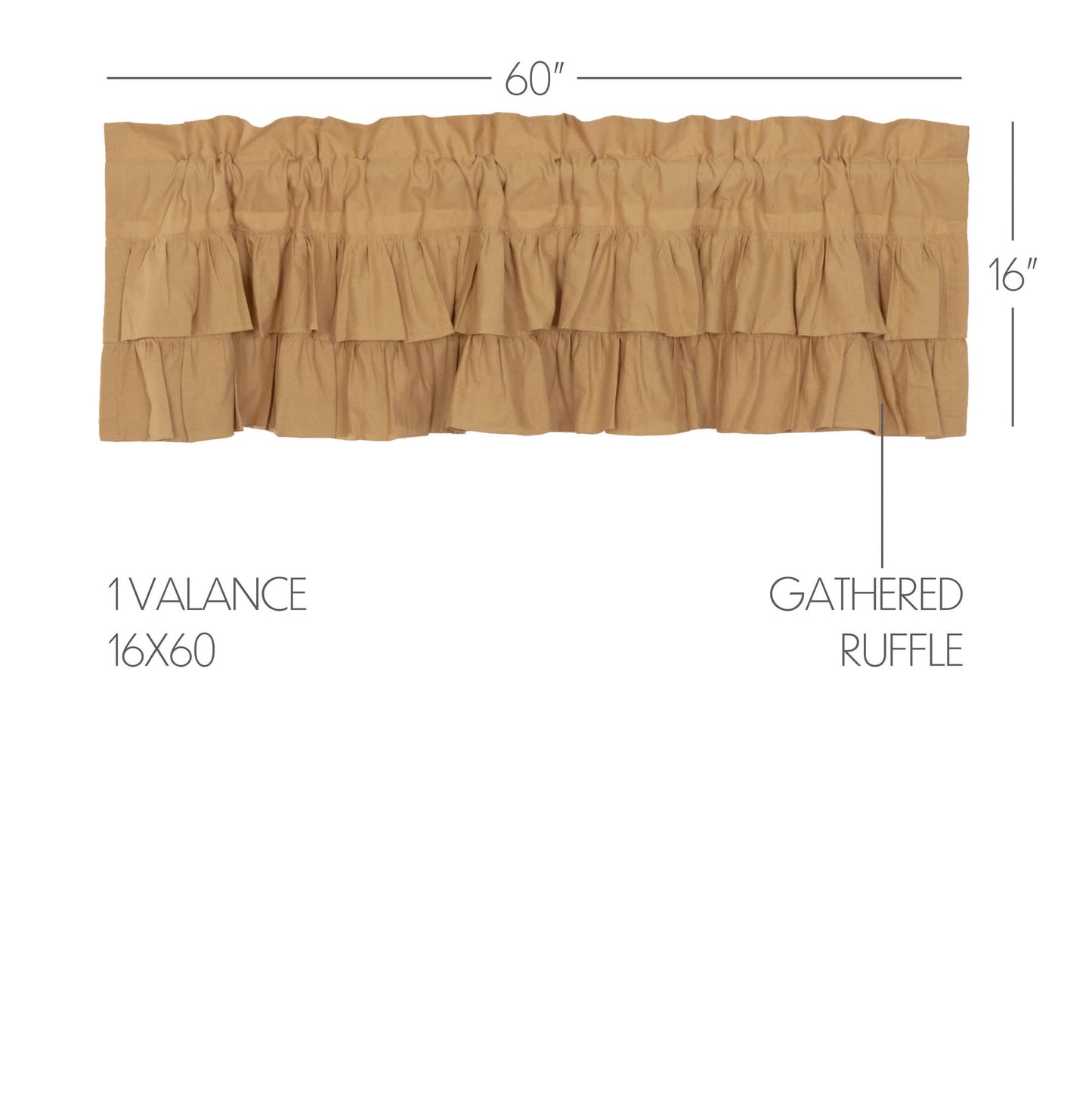 Simple Life Flax Khaki Ruffled Valance 16x60