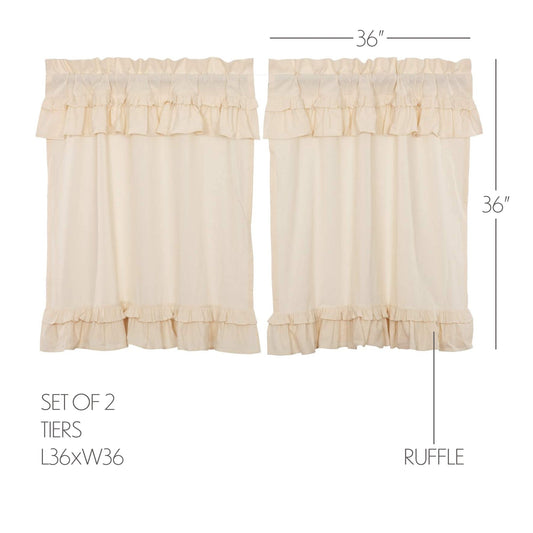 Muslin Ruffled Unbleached Natural Tier Set of 2 L36xW36
